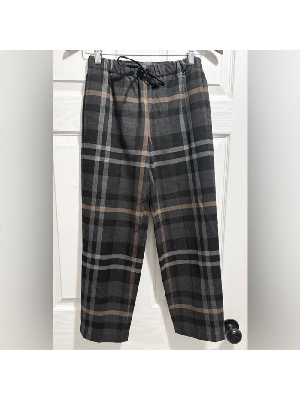 Aritzia Babaton Jimmy Pants Mid Rise Trousers Black Tan Tie Front Pull On Sz XS